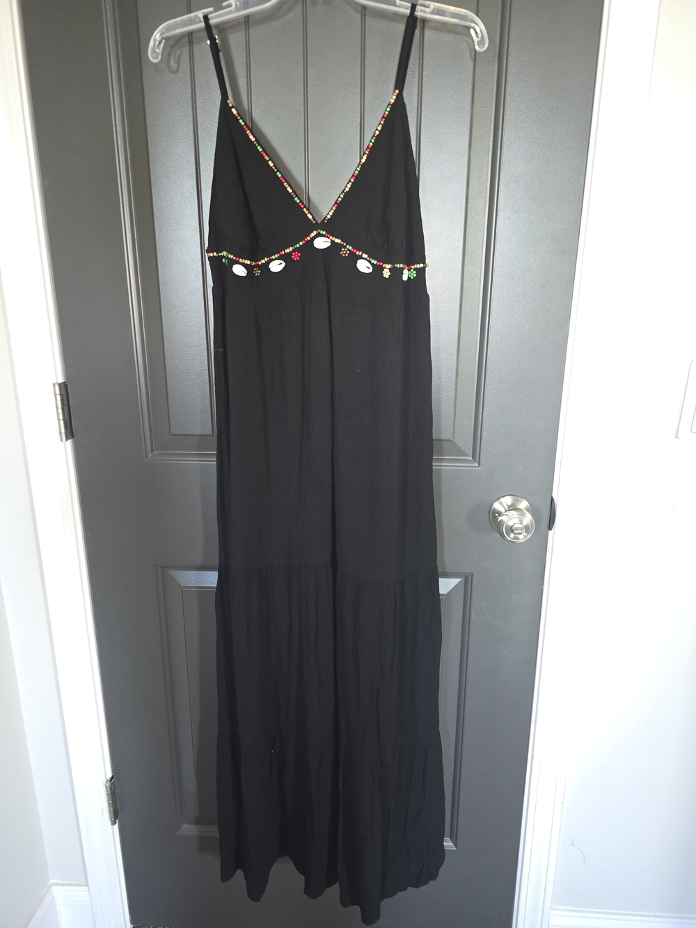 Black Embellished Spaghetti Strap Maxi Dress